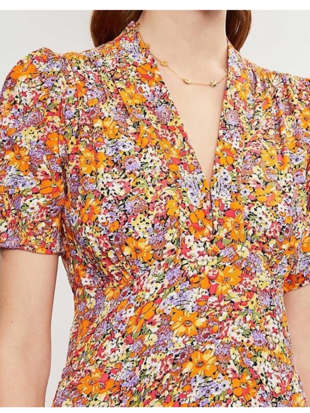 FAITHFULL THE BRAND FLOWY MIDI DRESS V-NECK FEMININE PRAIRIE ROMANTIC SIZE 6 MED - Picture 6 of 16